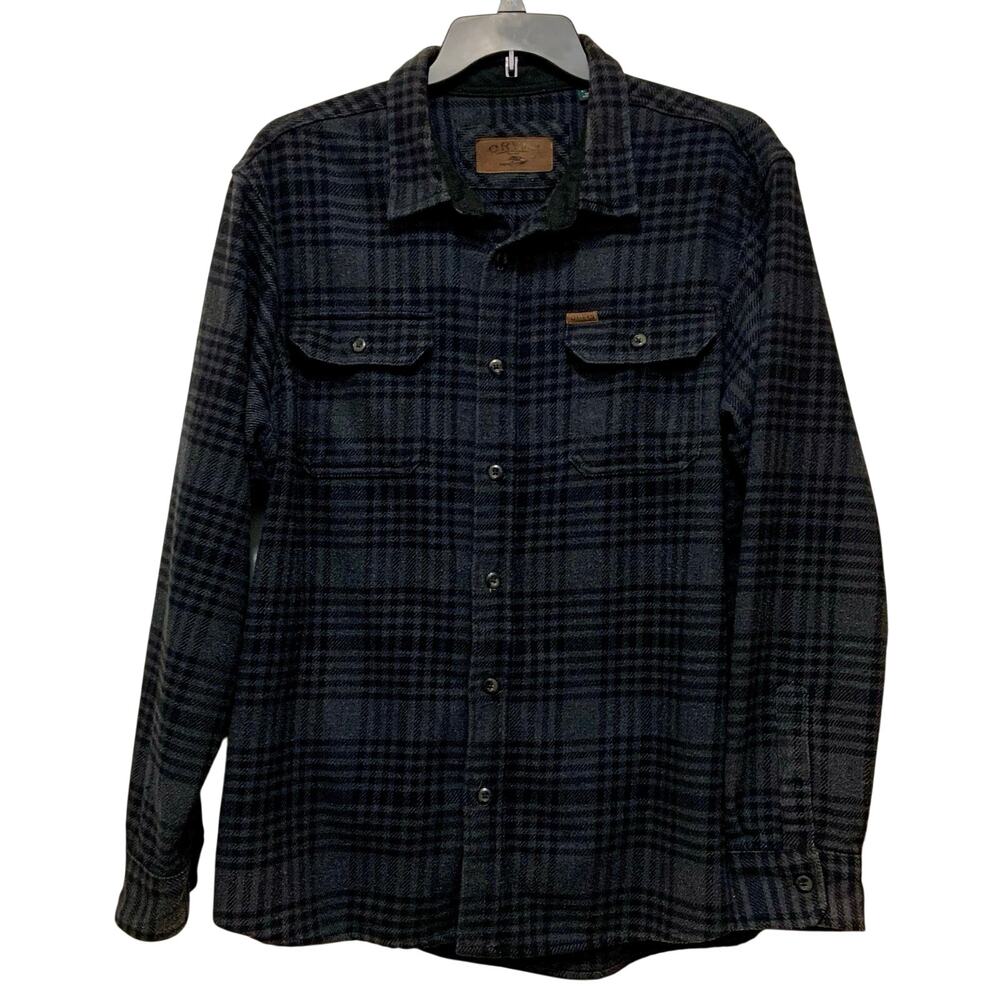 Orvis Mens XXL Heavyweight Flannel Shirt Jacket Plaid Gray Black Shacket 2XL